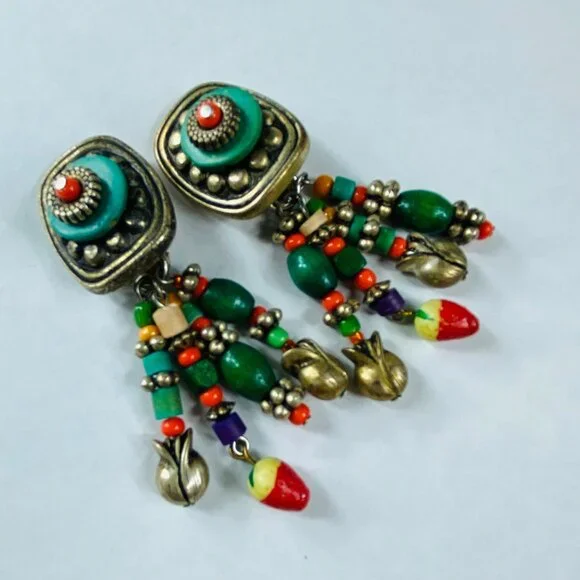 BOHO Clip On Earrings Dangles Multicolor Vintage Women Retro Jewelry Ethnic - Picture 2 of 16